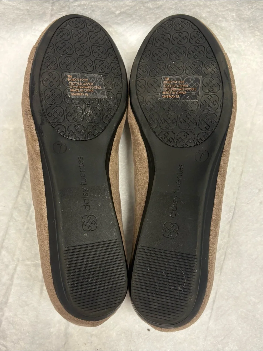 Daisy Fuentes Taupe Suede Flats with Silver Medallion